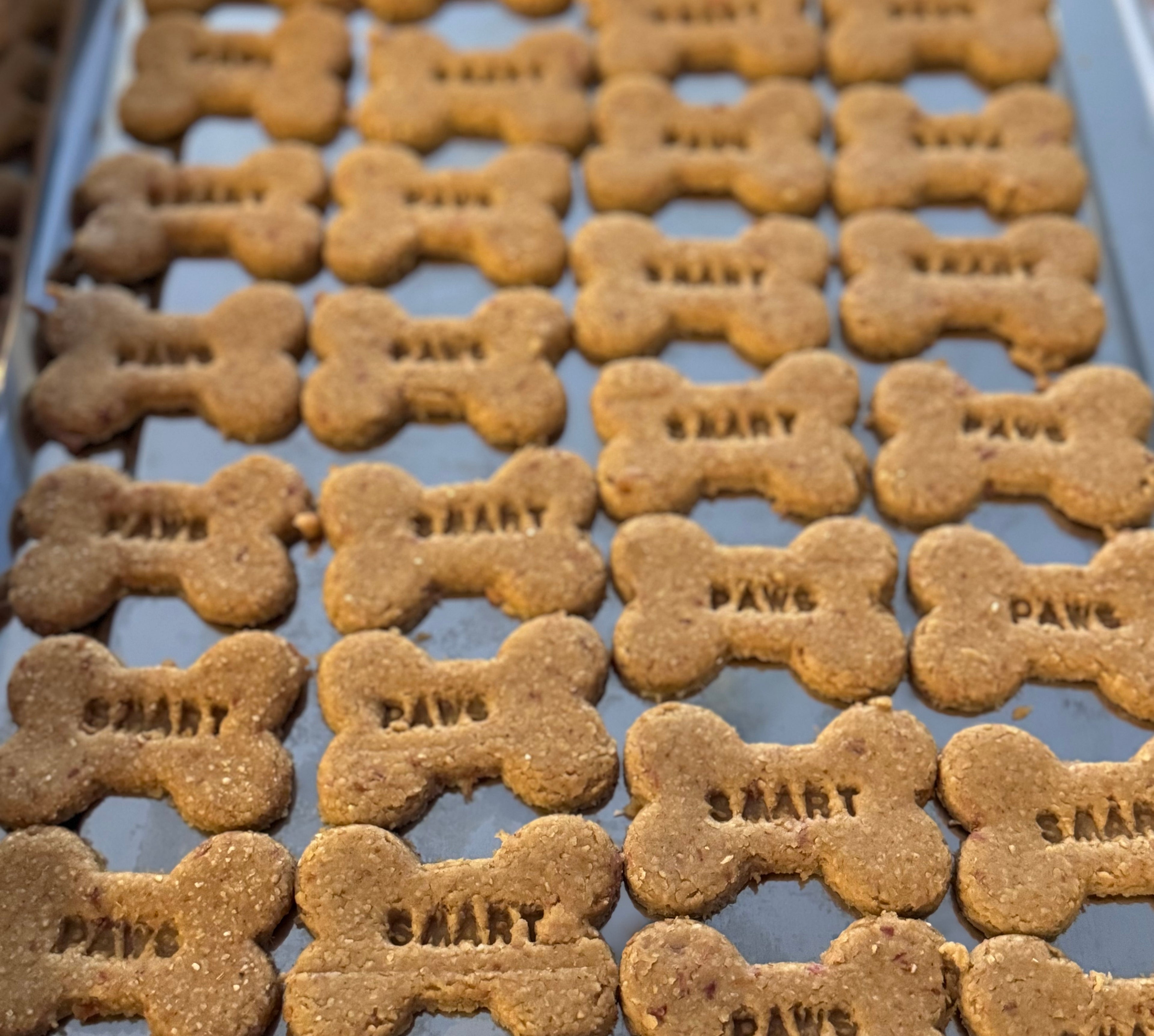 Freshly backed Peanut Butter and Bacon Dog Treats